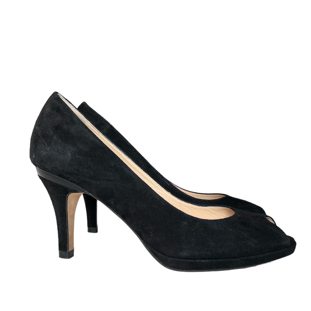 Cole Haan black suede peep toe pumps heel size 7.5 B Nike Air - Picture 4 of 8